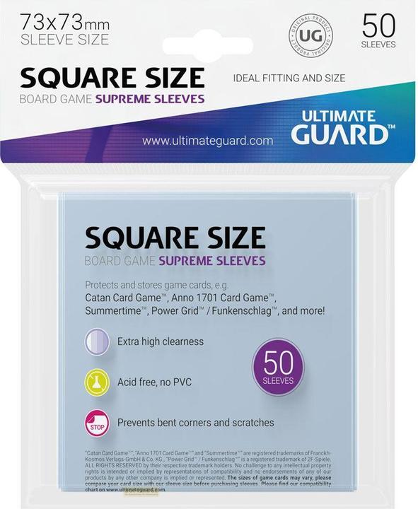 Produktbild Ultimate Guard UGD010113 - Supreme 50 Kartenhüllen für Brettspiel-Karten, quadratisch 73x73 mm