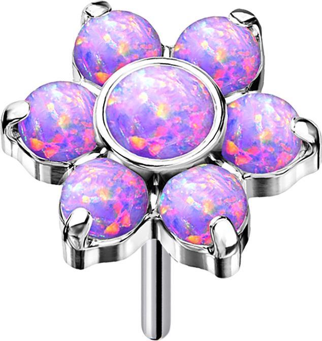 Star Piercing Threadless silber Blume Opale violett (Chirurgenstahl 316L, ohne Messing, Titan G23)