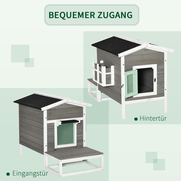 Produktbild PawHut Katzenhaus mit Terrasse und Balkon (Katze)