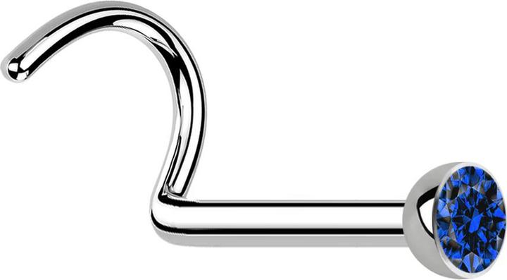 Star Piercing Nasenstecker gebogen silber mit Kristall dunkelblau (Chirurgenstahl 316L, ohne Messing)