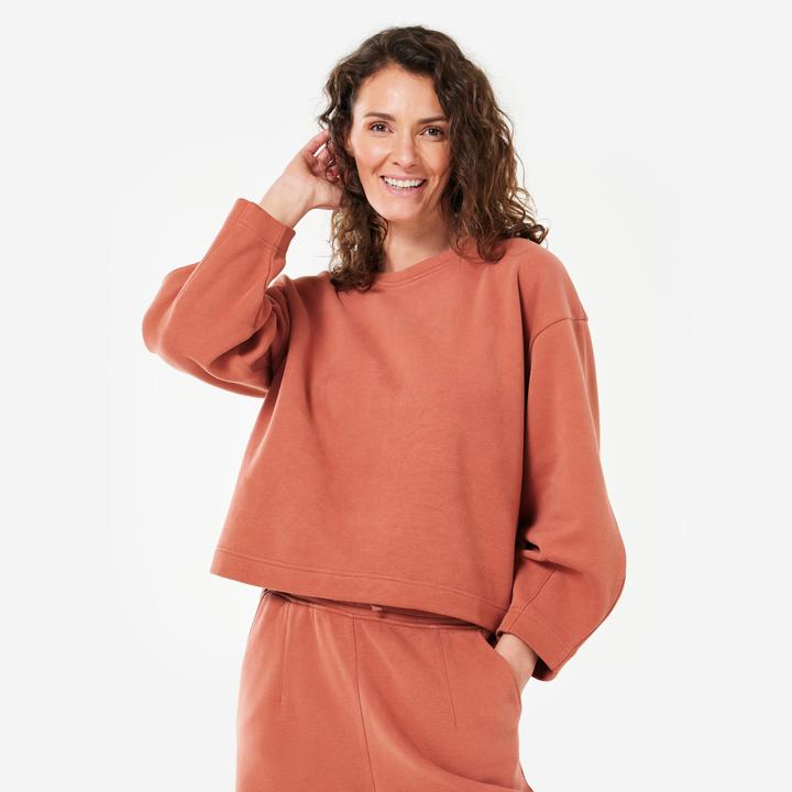 Kimjaly Sweatshirt Yoga Damen warm Ballonärmel - braun (XS)