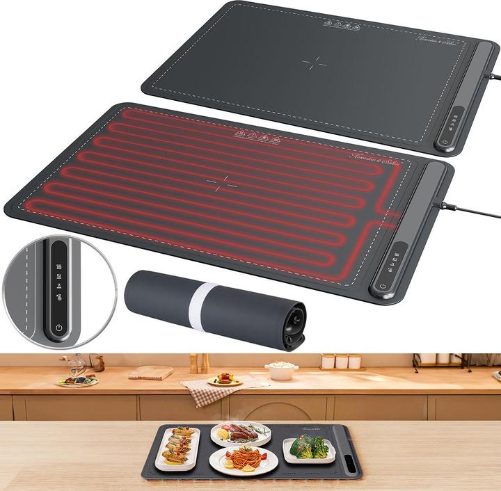 Produktbild Rosenstein & Söhne 2er-Set, Digitale Warmhalteplatte Silikon, 55 - 100 °C, 61 x 40 cm