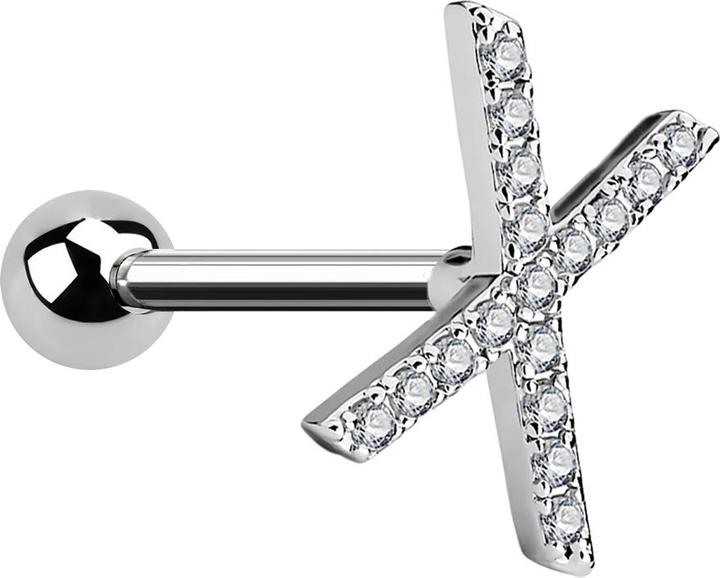 Immagine prodotto Star Piercing Micro Barbell silber X mit Kristall (Ottone, Acciaio chirurgico 316L)