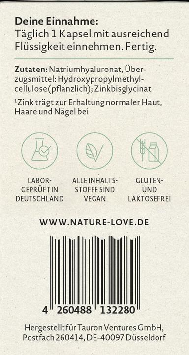 Nutritional values and ingredients Nature Love Hyaluron (39 g)