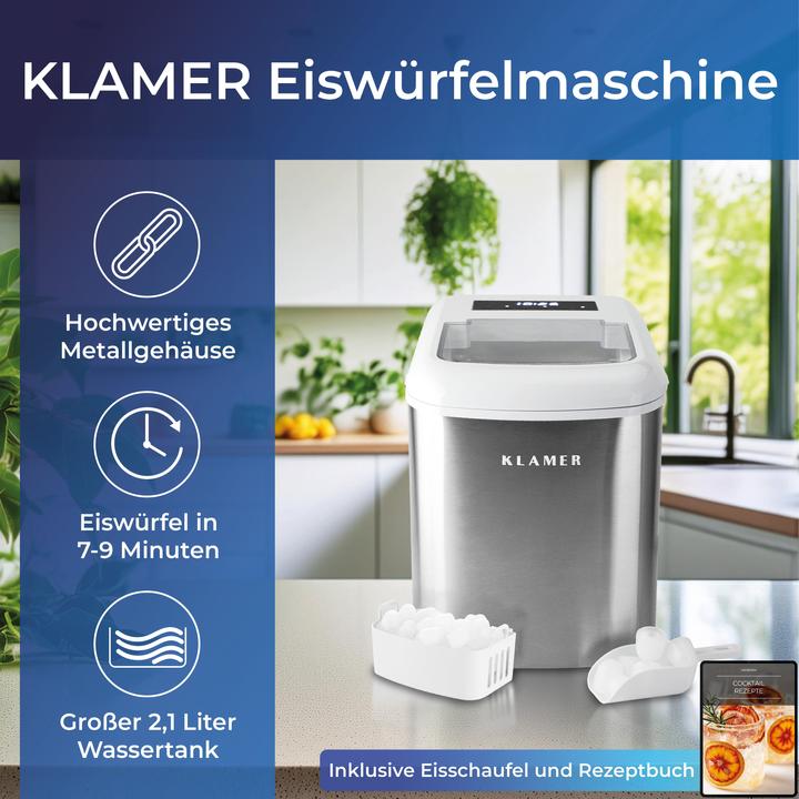 Immagine prodotto KLAMER Eiswürfelmaschine 2.1 L Wassertank, 120 W Ice Maker