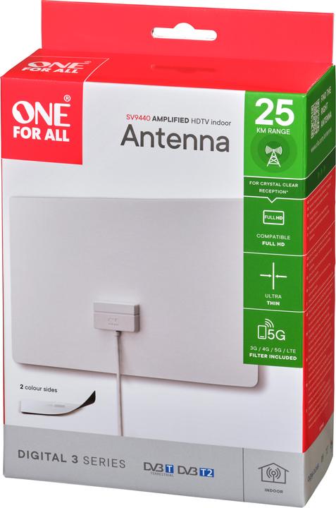 Image du produit One for All Antenne à feuille amplifiée d'intérieur Euro (Antenne plate, 45 dB, DVB-T / -T2)