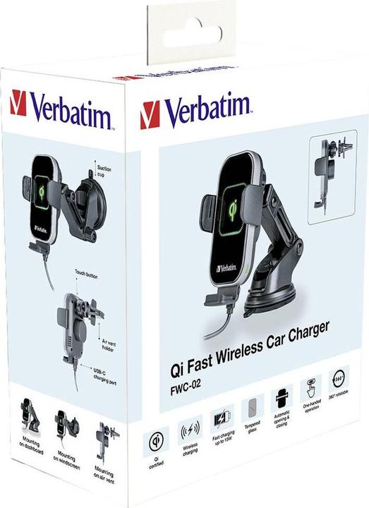 Actual product image Verbatim Fast Qi Fast Wireless Car Charger USB-C 15W FWC-02