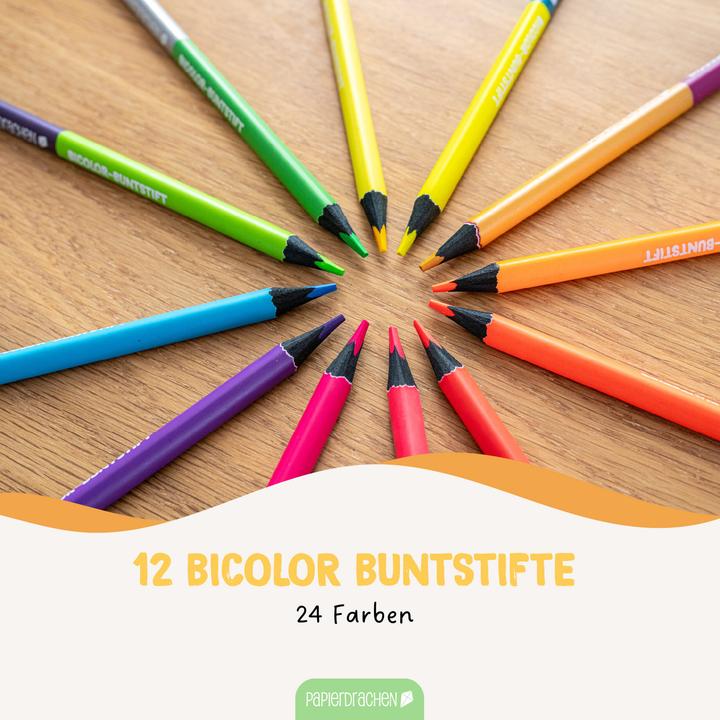 Produktbild Papierdrachen 12 Bicolor Buntstifte Metallik und Neon (Neonfarben & Metallicfarben, 12 x)