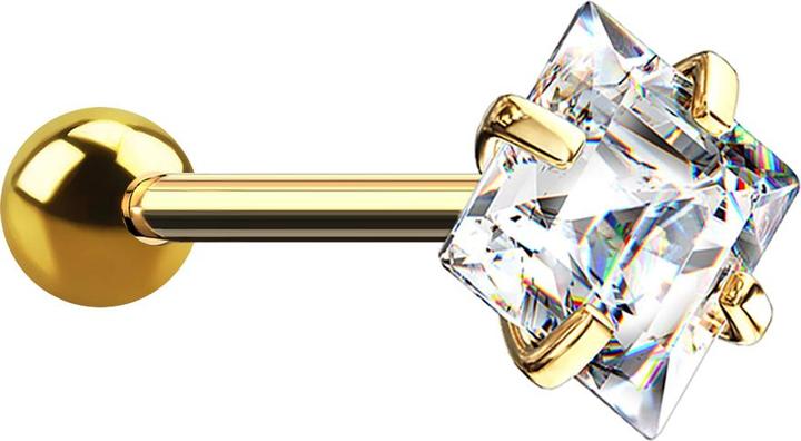 Star Piercing Micro Barbell vergoldet mit Kugel und Viereckkristall (Chirurgenstahl 316L, ohne Messing)