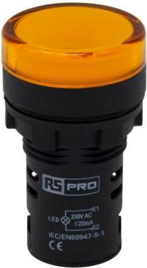Rs Pro Leuchtmelder, 230V ac Gelb, Ausschnitt-Ø 22mm LED Tafelmontage IP 65