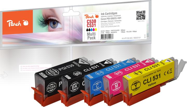 Immagine prodotto Peach Cartuccia Canon PGI-530/CLI-531 MultiPack compatibile (PGBK)