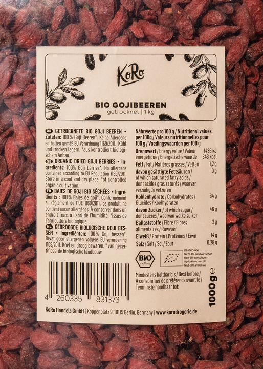 Nährwerte und Zutaten KoRo Bio Goji Beeren (1000 g)