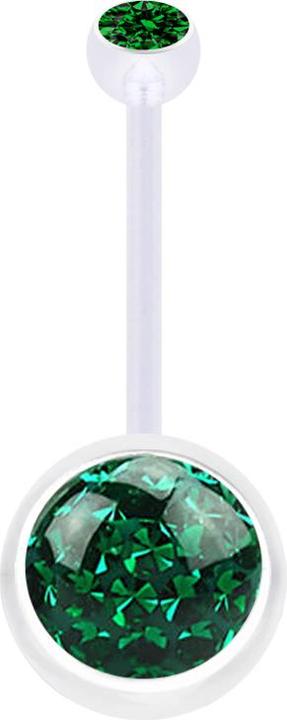 Star Piercing Banane transparent mit Kugel Kristall grün und Kugel Kristall grün Epoxy Schutzschicht (Bioflex, ohne Messing)