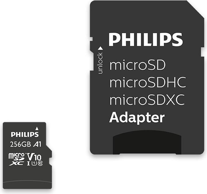 Productafbeelding Philips MicroSDXC-kaart 256GB Klasse 10 UHS-I U1 incl. adapter (256 GB, microSDXC, U1, UHS-I)