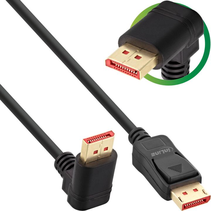 InLine ® DisplayPort 1.4 Kabel, 8K4K, nach oben gewinkelt, schwarz/gold, 1m (1 m, DisplayPort)