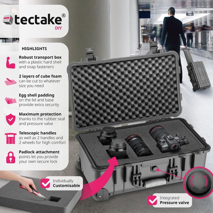 Image du produit tectake Mallette de transport à roulettes avec poignée télescopique (Mallette photo, 27 l)