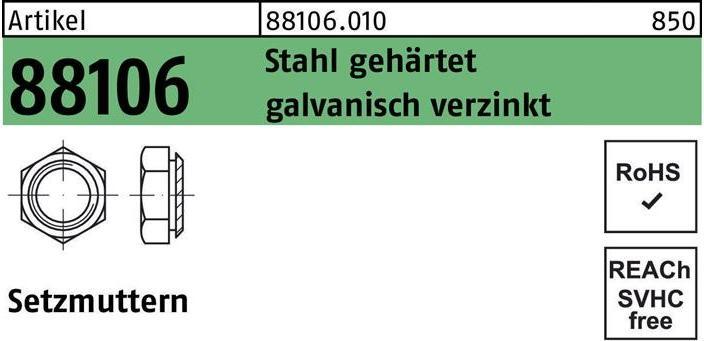 Produktbild Reyher Setzmutter R 88106 M 8 / 1,9 Stahl gehärtet galvanisch verzinkt (M8)