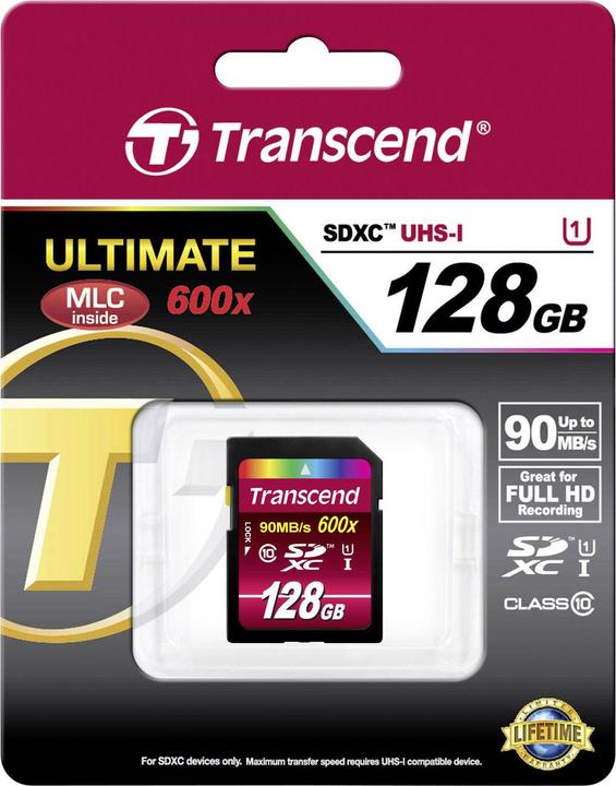 Image du produit Transcend SDXC Ultimate 600x (128 Go, SDXC, U1, UHS-I)