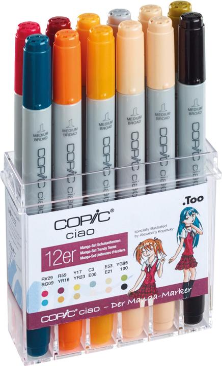Immagine prodotto Copic Pennarelli grafici Ciao Set di 12 uniformi scolastiche (100, E21, E00, C3, YR16, E53, Y17, YG95, RV29, BG09, R59, YR23, 12 x)