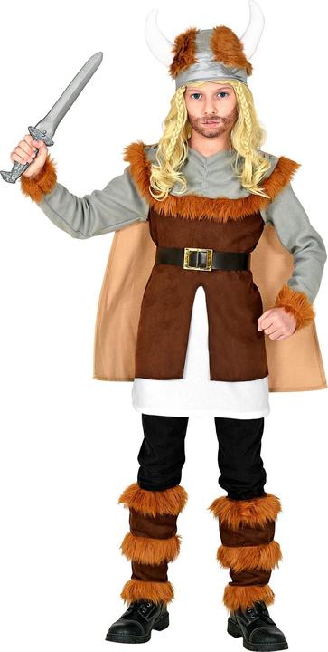 Produktbild Widmann Wikinger Kostüm Jungen Tunika mit Gürtel und Umhang, Beinstulpen, Helm (104)
