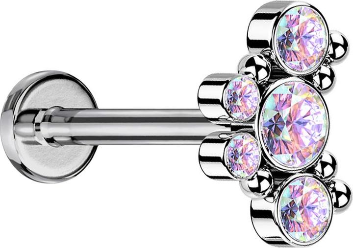 Immagine prodotto Star Piercing Micro Labret filo interno argento sei palline cinque cristalli multicolore (senza ottone)