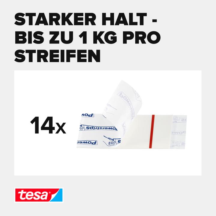 Nutritional values and ingredients tesa Powerstrips SMALL, 1kg holding power, 14x double-sided adhesive strips