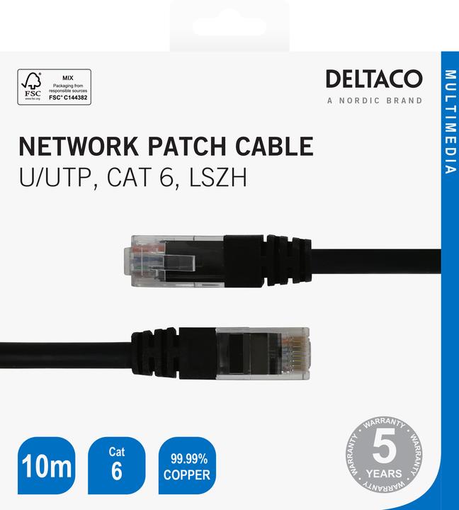 Image du produit Deltaco Câble réseau U / UTP Cat6, 10m, noir (10 m)