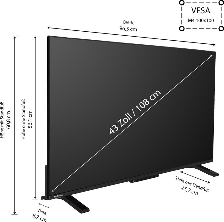 Actual product image Toshiba 43UV2363DG Fernseher 109,2 cm (43) 4K Ultra HD Smart-TV WLAN Schwarz 250 cd/m² (43", LED, 4K)