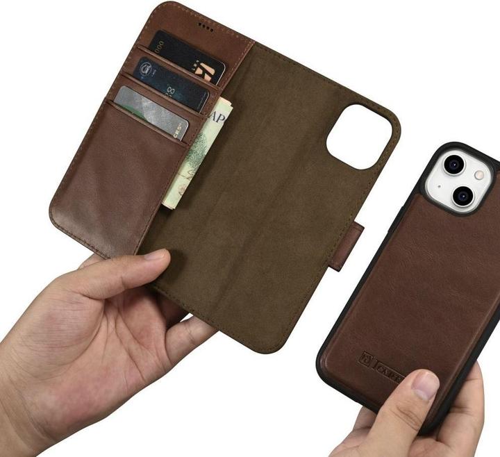 Actual product image iCarer oil Wax wallet case 2 in1 case iPhone 14 leather flip cover anti-RFID brown (WMI14220721-BN) (Apple iPhone 14)
