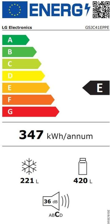 Label énergétique LG GSJC41EPPE (641 l)