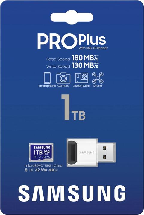 Image du produit Samsung PRO Plus avec lecteur de carte USB (1000 Go, microSDXC, U3, UHS-I)