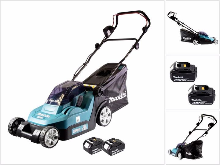 Actual product image Makita DLM 382 T2 battery lawn mower 36 V ( 2x 18 V ) 38 cm 40 l + 2x battery 5.0 Ah - without charger (Rechargeable battery operated)
