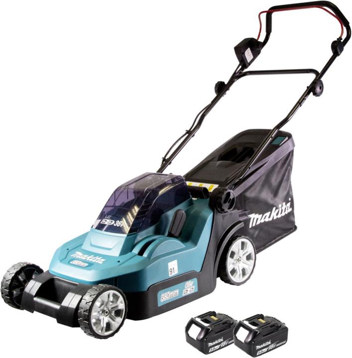Actual product image Makita DLM 382 T2 battery lawn mower 36 V ( 2x 18 V ) 38 cm 40 l + 2x battery 5.0 Ah - without charger (Rechargeable battery operated)