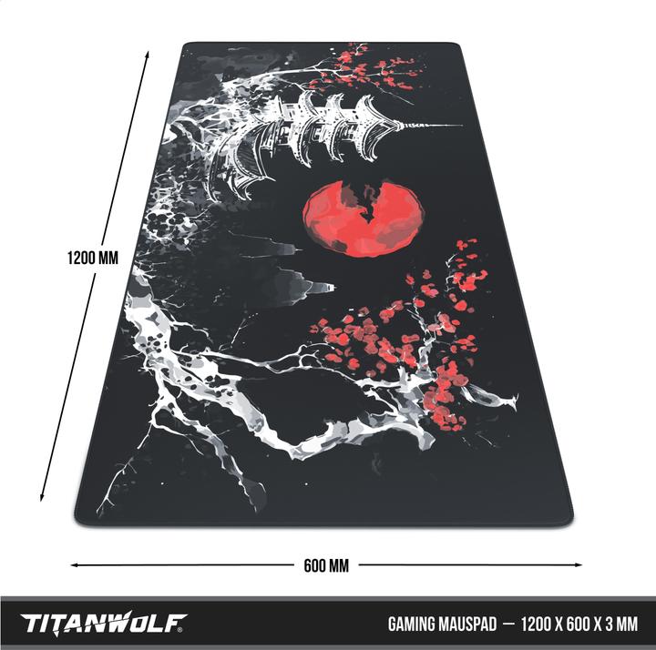 Produktbild Titanwolf Gaming Mauspad, XXXL Speed Mausmatte 1200 x 600 mm, Geschwindigkeit & Präzision, Japan Ink Black (XXL)