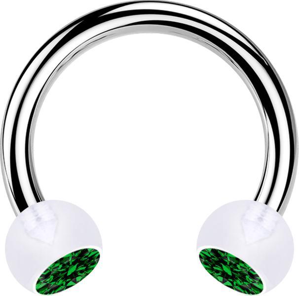 Image du produit Star Piercing Micro Circular Barbell argent avec deux boules cristal transparent vert (sans laiton, Bioflex, Acier chirurgical 316L)