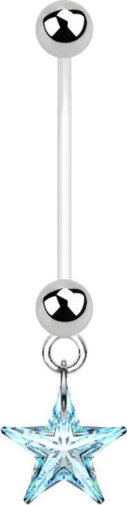 Star Piercing Banane Schwangerschaft mit Kristallstern aqua (Bioflex, ohne Messing, Chirurgenstahl 316L)
