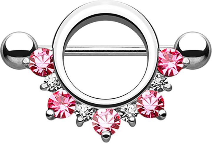 Star Piercing Barbell rund mit unterschiedlichen Kristallen pink (Chirurgenstahl 316L, ohne Messing)