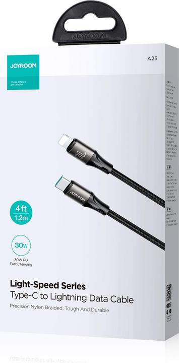 Actual product image Joyroom Cable Light-Speed USB-C to Lightning SA25-CL3, 30W, 1.2m (black) (1.20 m, USB 3.2 Gen 1, 30 W)