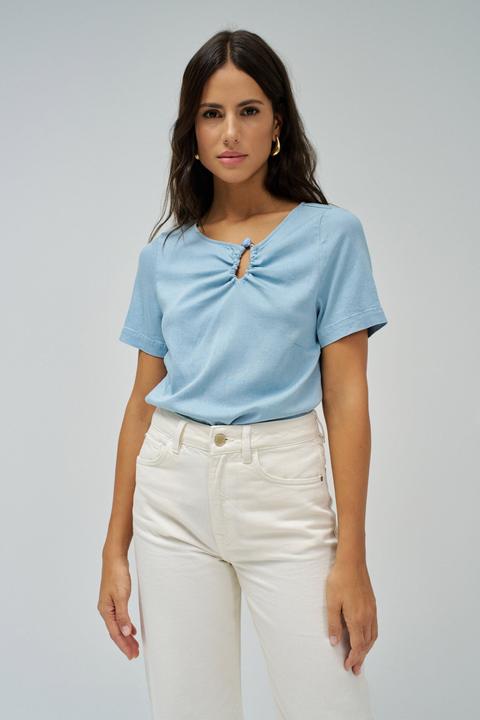 Image du produit Salsa Jeans Kurzarmbluse Lightdenim Blouse Metalic Detail (XS)
