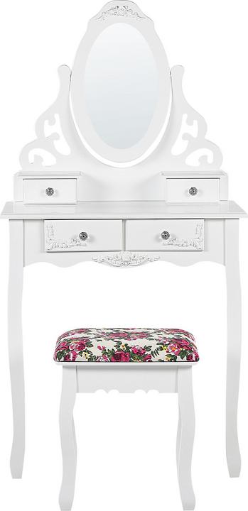 Produktbild Beliani Schminktisch mit ovalem Spiegel Hocker 4 Schubladen weiss AMOUR (39 x 30 x 47 cm)