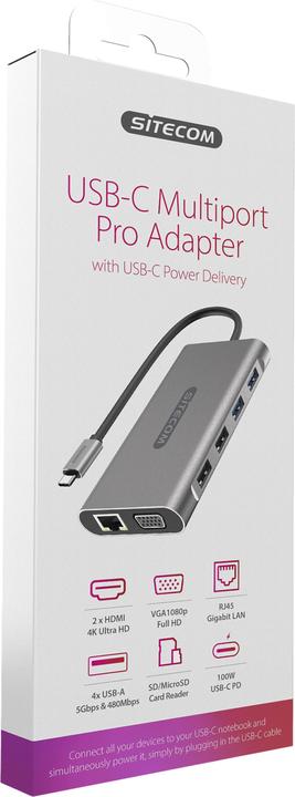 Actual product image Sitecom CN 390 Docking Station (USB-C, 9 Ports)