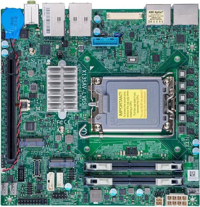 Image du produit Supermicro X13SAV-LVDS Mini ITX Alder Lake PCH Q670E LGA1700 PCIe - Intel Socket 1700 (Core i) - Min (LGA 1700, Mini-ITX)