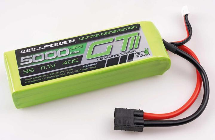 Image du produit Wellpower LIPO AKKU ULTIMA GT II Car 5000 mAh / 11,1Volt 3S 40/80C CH5/8 TRX (11.10 V, 5000 mAh)