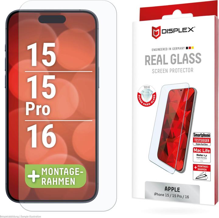 Produktbild Displex Real Glass, 2D Panzerglas (1 Stück, Apple iPhone 16, Apple iPhone 15 Pro, Apple iPhone 15)