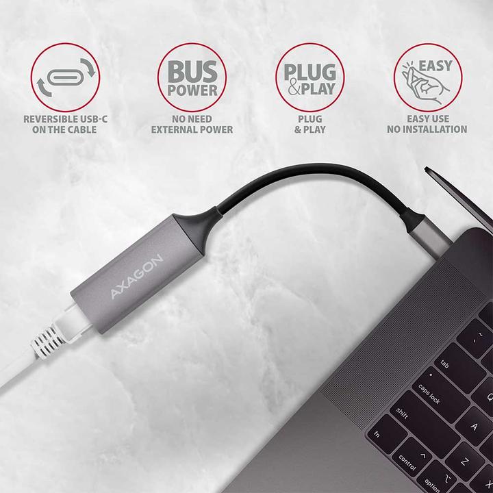 Actual product image Axagon ADE-TRC Gigabit Ethernet 10/100/1000 Adapter - USB 3.1 Type C, Titanium Gray (USB 3.1, RJ45 (1x))