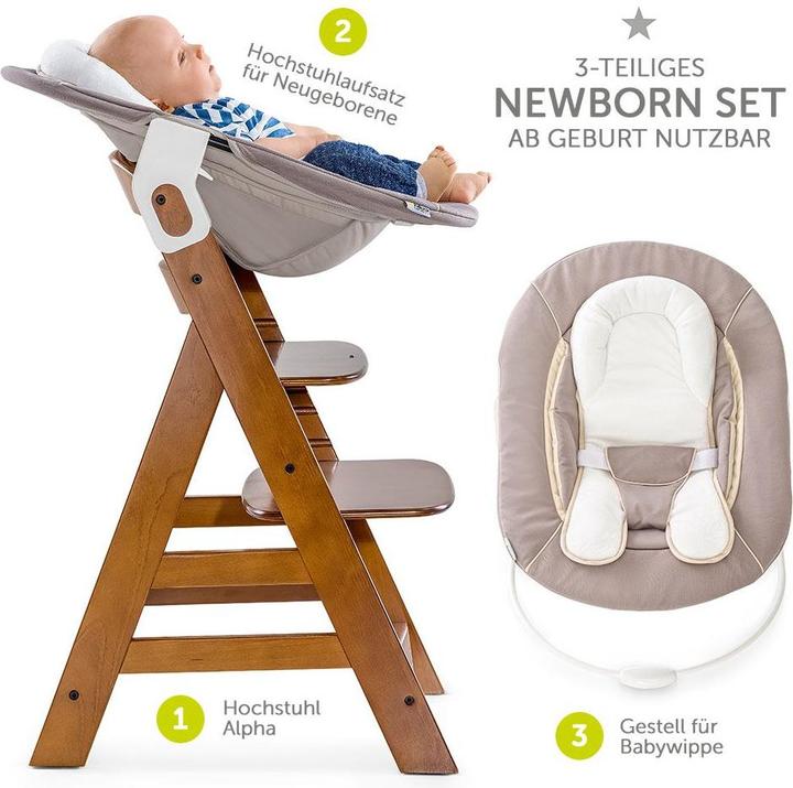 Actual product image Hauck Highchairs Alpha Plus Walnut Newborn Set - 3-piece highchair (Highchair)