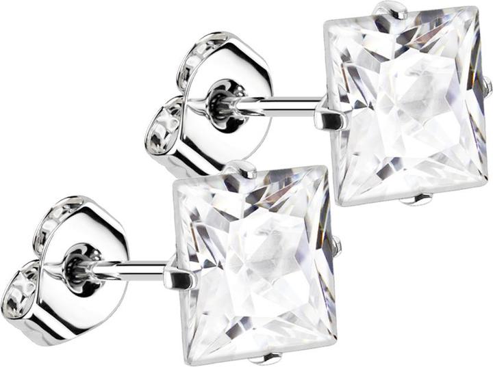 Star Piercing Ohrstecker silber mit quadratischem Kristall silber (ohne Messing, 925 Sterlingsilber)