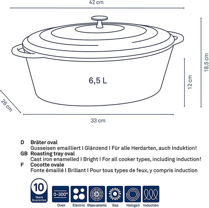 Produktbild Kela Bräter Calido 6l oval grau (Kochtopf, Gusseisen)