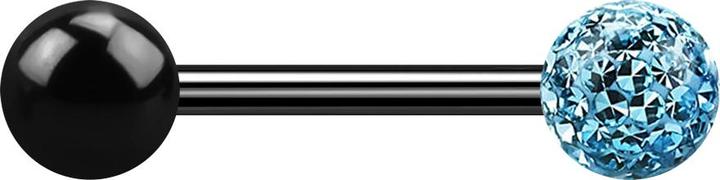 Star Piercing Barbell schwarz mit Kugel und Kristallkugel aqua Epoxy Schutzschicht (ohne Messing, Titan G23)