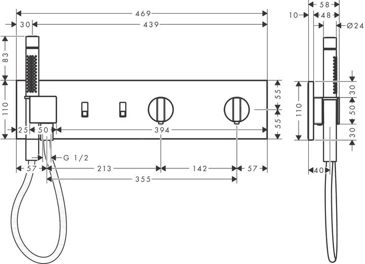 Produktbild hansgrohe AXOR ShowerComposition Thermostatmodul Select, 2 Verbraucher, 470/110, 12571